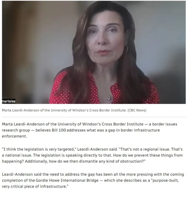 Keeping our cross-border critical infrastructure between Canada and the U.S. secure and open for the legitimate movement of goods and people requires adequate authority under the law. 
https://www.cbc.ca/news/canada/windsor/ambassador-bridge-blockade-protest-windsor-1.7399670?__vfz=medium%3Dsharebar